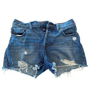 We The Free Distressed Denim Shorts Button Fly Rips Blue Size 26